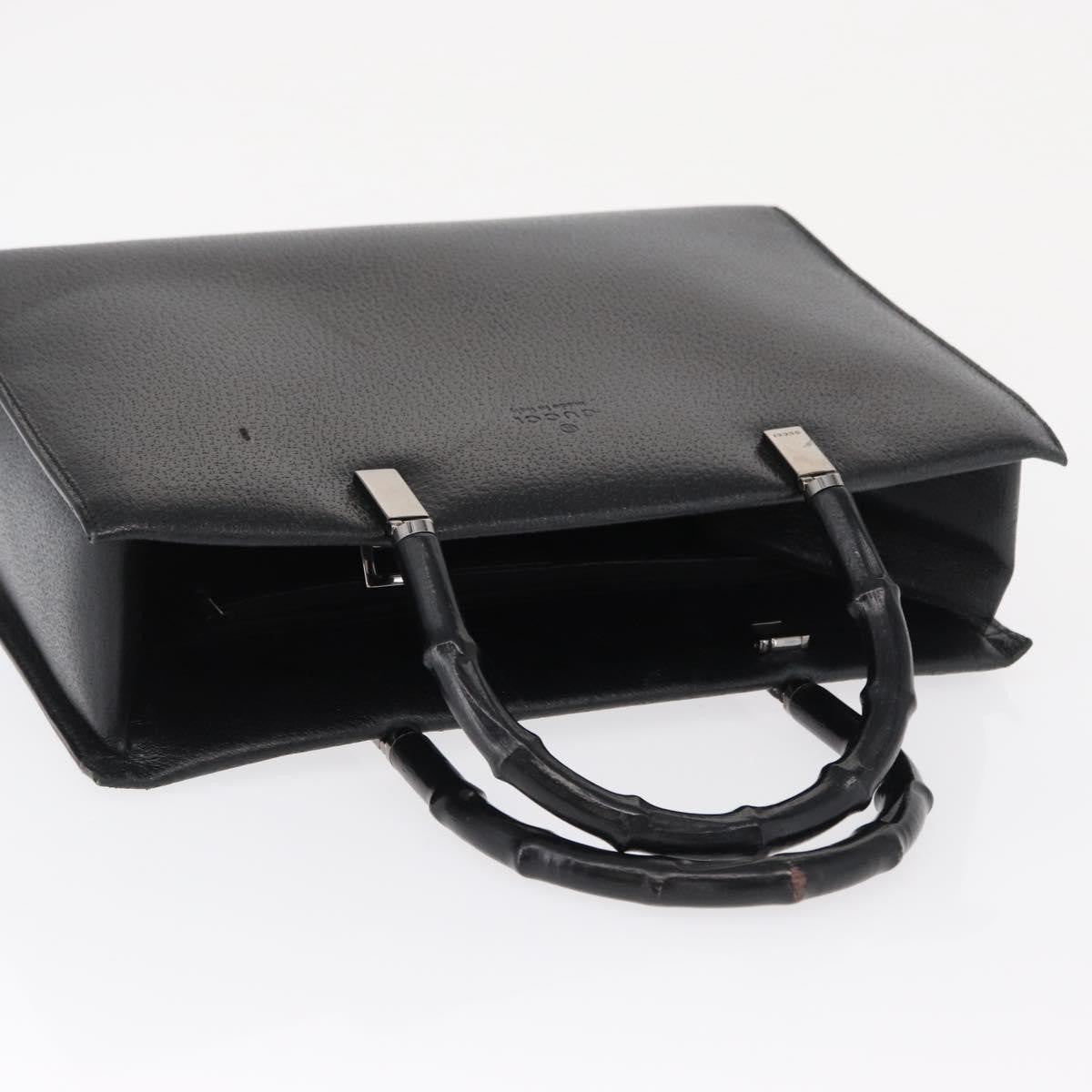 Gucci Vintage Bamboo Handle Bag Leather Black Leather Handbag (Pre-Owned)