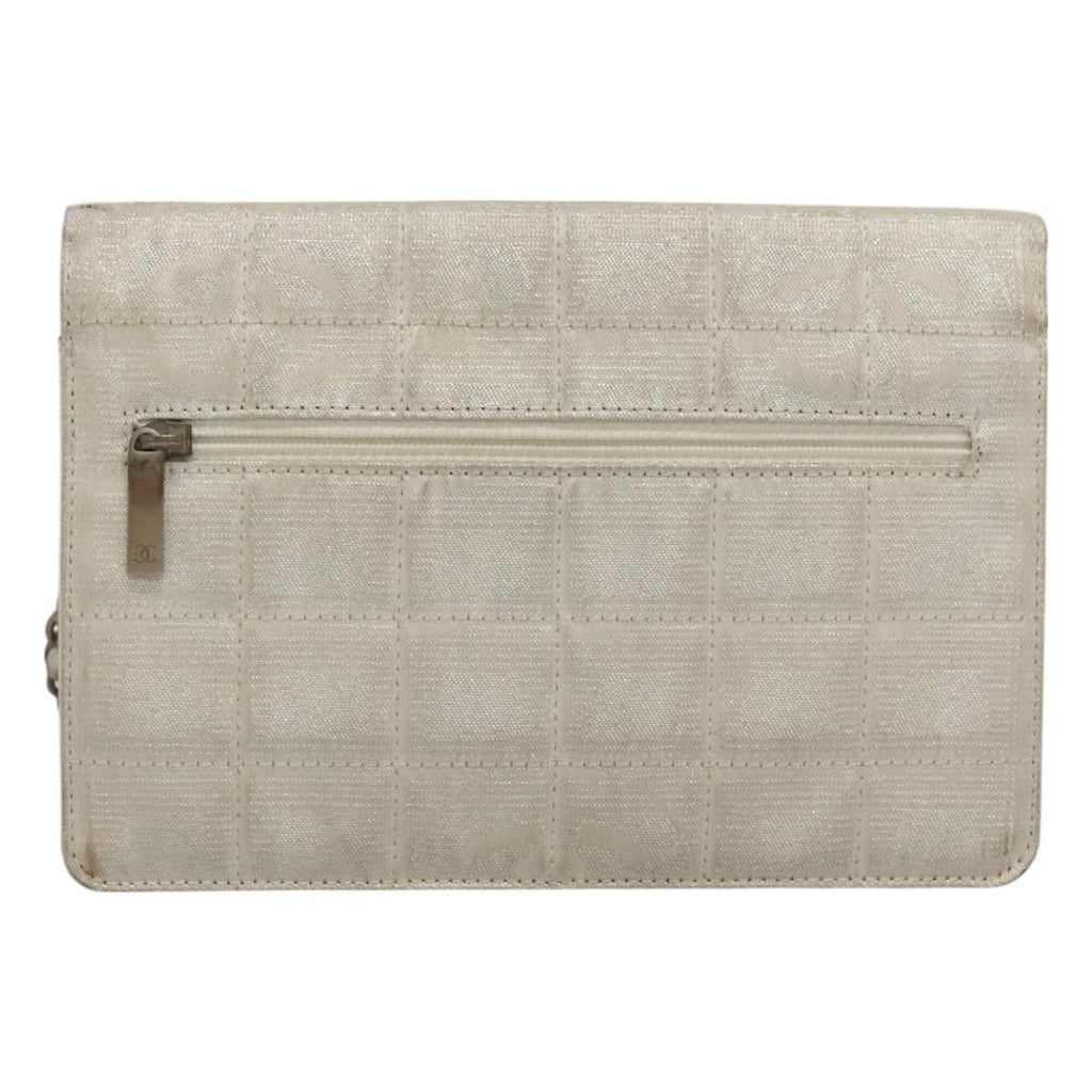 Chanel Travel Line Wallet On Chain Quilted Nylon Silver Nylon Bag