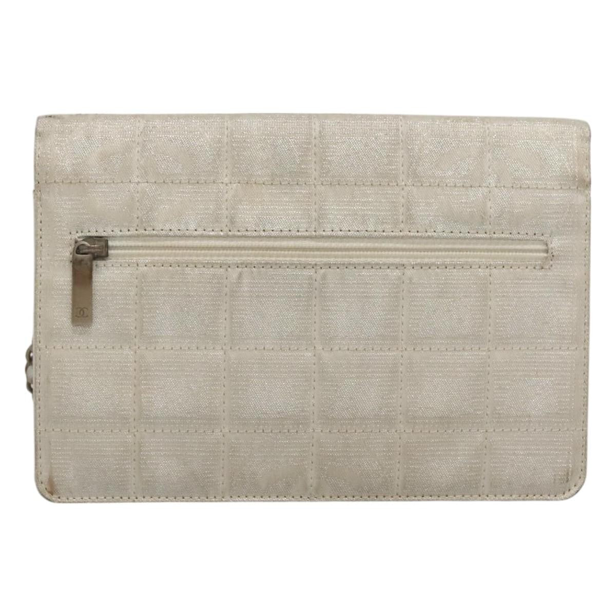 Chanel Travel Line Wallet On Chain Quilted Nylon Silver Nylon Bag