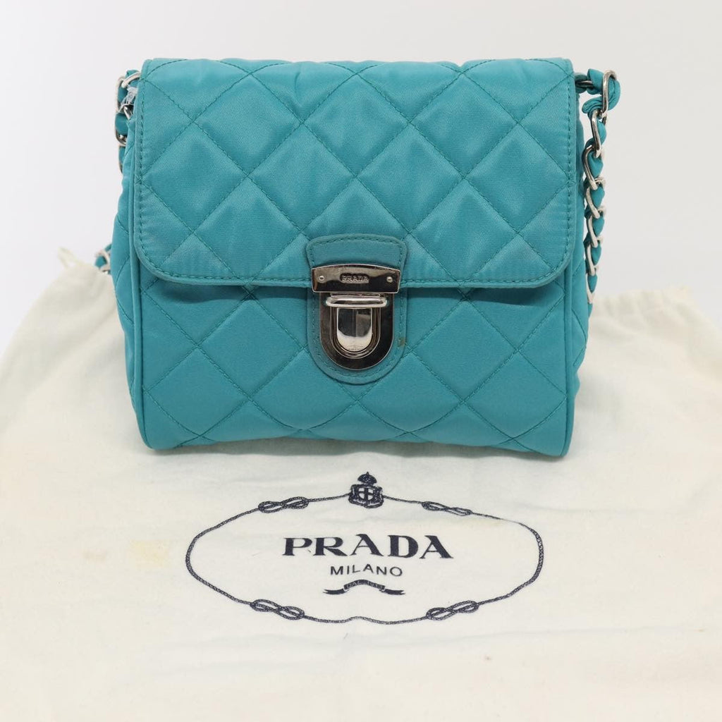 Prada Pushlock Chain Flap Bag Quilted Tessuto Turquoise Nylon Shoulder Bag Bag