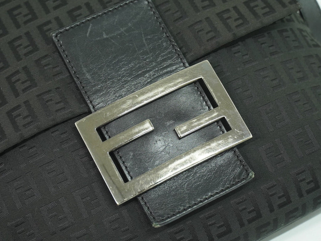 Fendi Vintage Flap Crossbody Bag Zucchino Canvas Black Canvas Shoulder Bag Bag