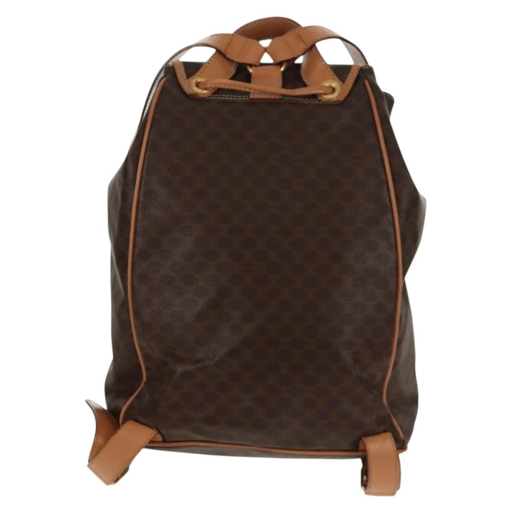 Celine Vintage Drawstring Flap Backpack Macadam Coated Canvas Brown Canvas Backpack Bag