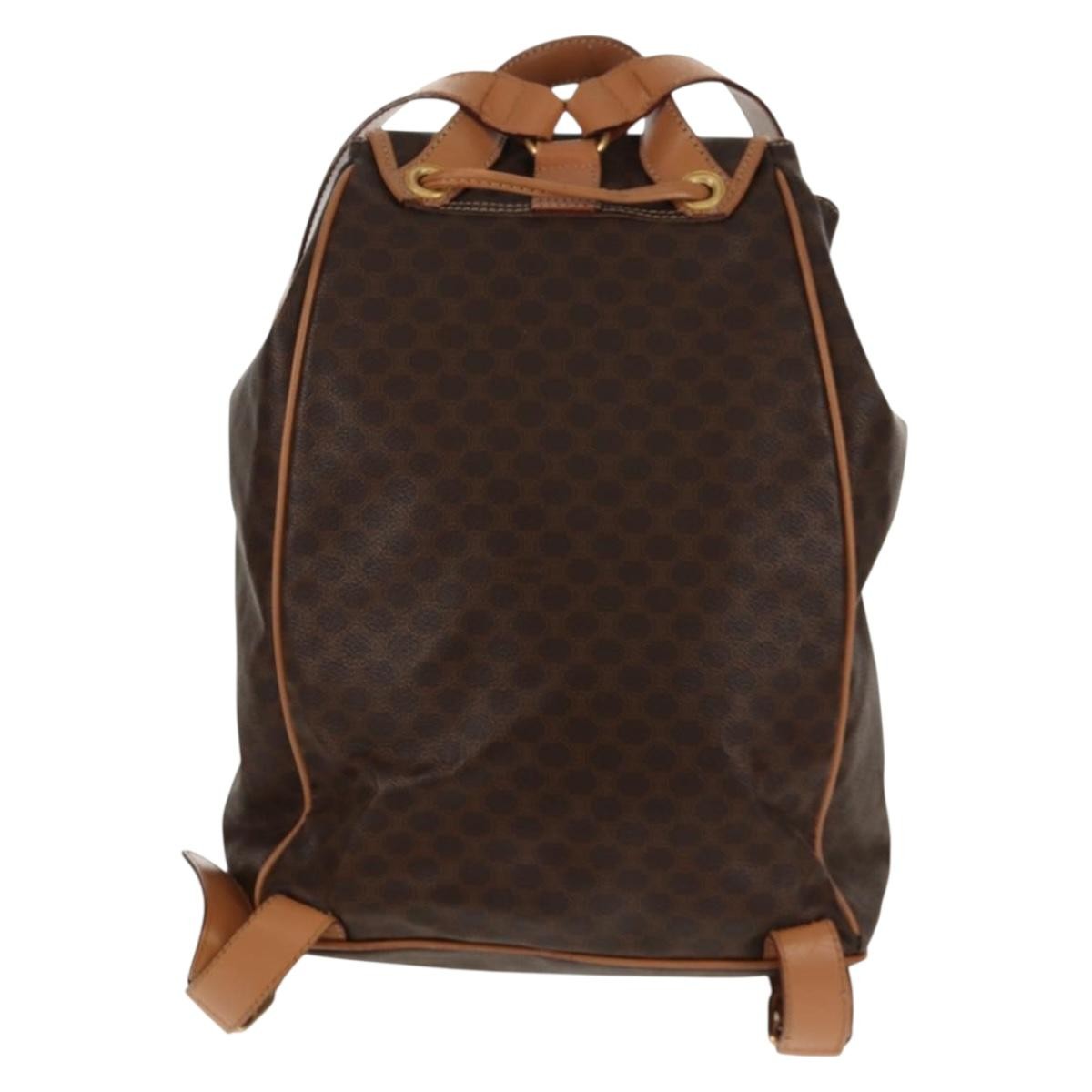 Celine Vintage Drawstring Flap Backpack Macadam Coated Canvas Brown Canvas Backpack Bag