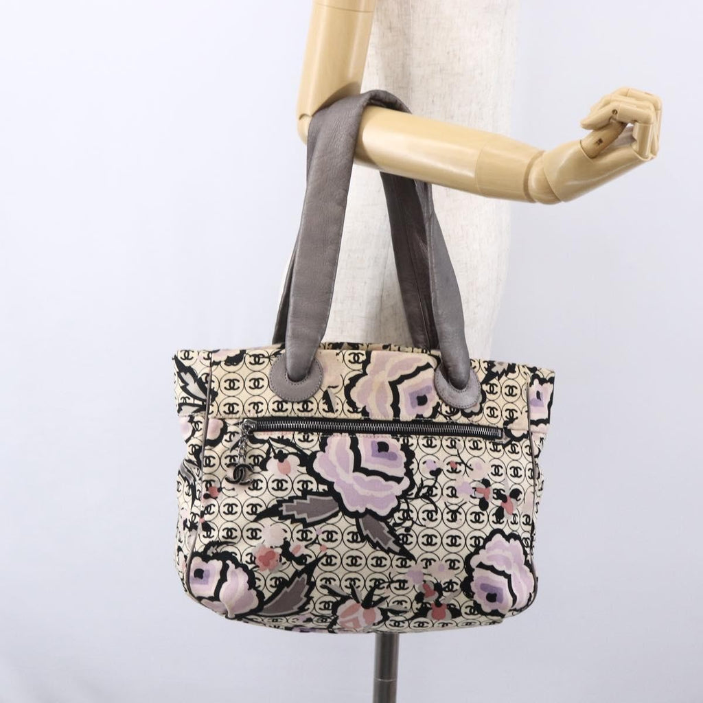 Chanel Vintage Floral Tote Canvas Beige Canvas Tote Bag Bag