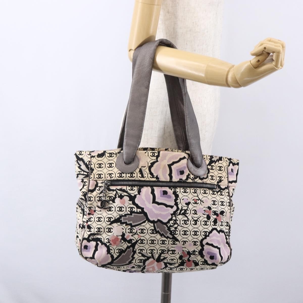 Chanel Vintage Floral Tote Canvas Beige Canvas Tote Bag Bag