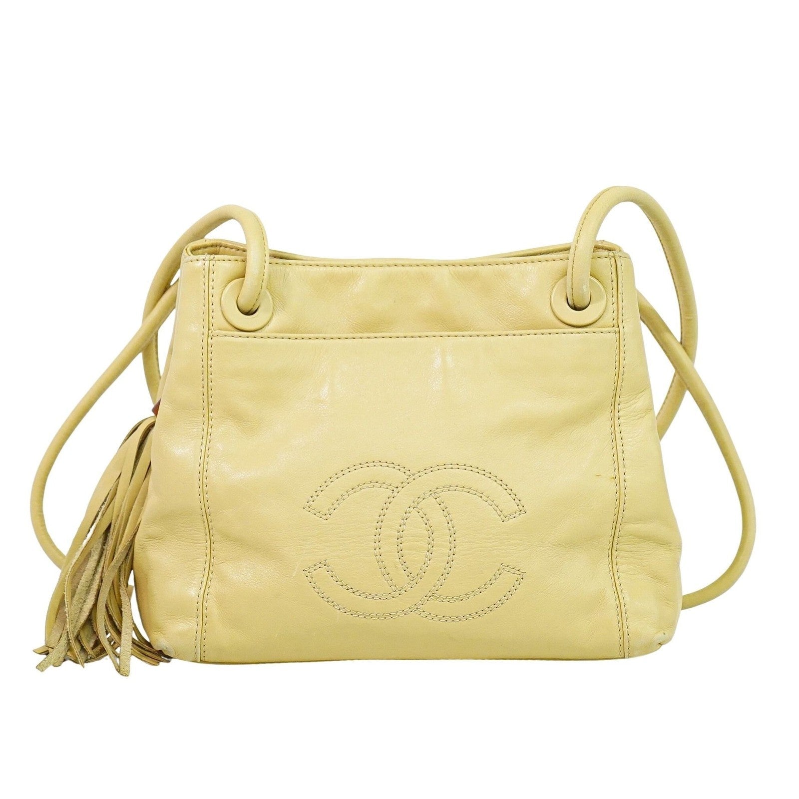 Chanel Vintage Cc Tassel Shoulder Bag Lambskin Beige Leather Shoulder Bag Bag