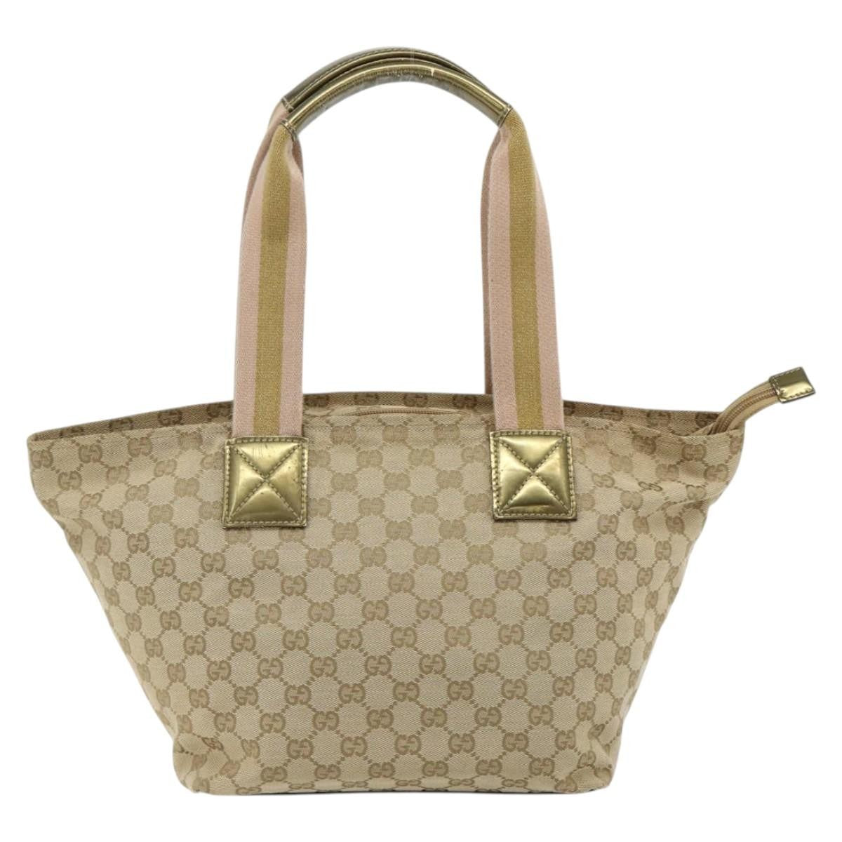 Gucci Web Zip Tote Gg Canvas Beige Canvas Tote Bag Bag (Pre-Owned)