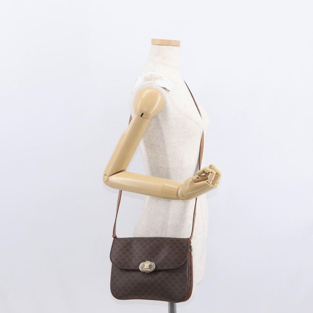 Celine Vintage Macadam Shoulder Bag Canvas Brown Canvas Shoulder Bag Bag