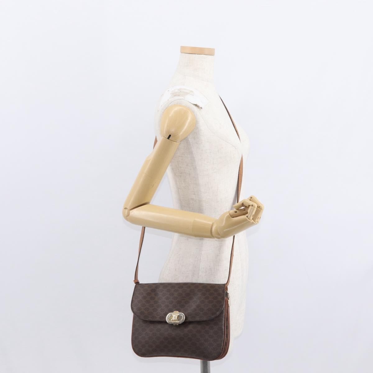Celine Vintage Macadam Shoulder Bag Canvas Brown Canvas Shoulder Bag Bag