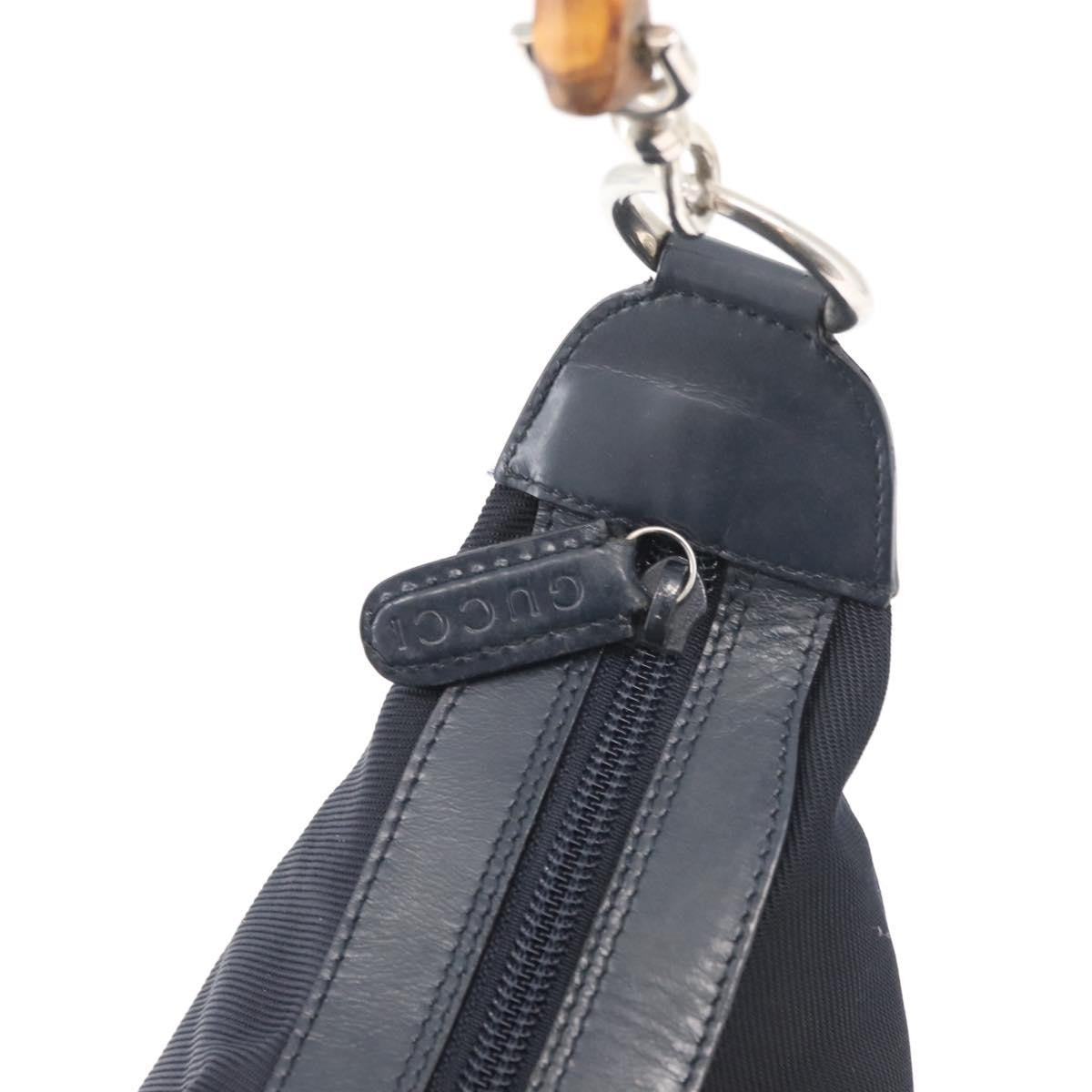 Gucci Vintage Bamboo Hobo Nylon Navy Nylon Shoulder Bag Bag (Pre-Owned)