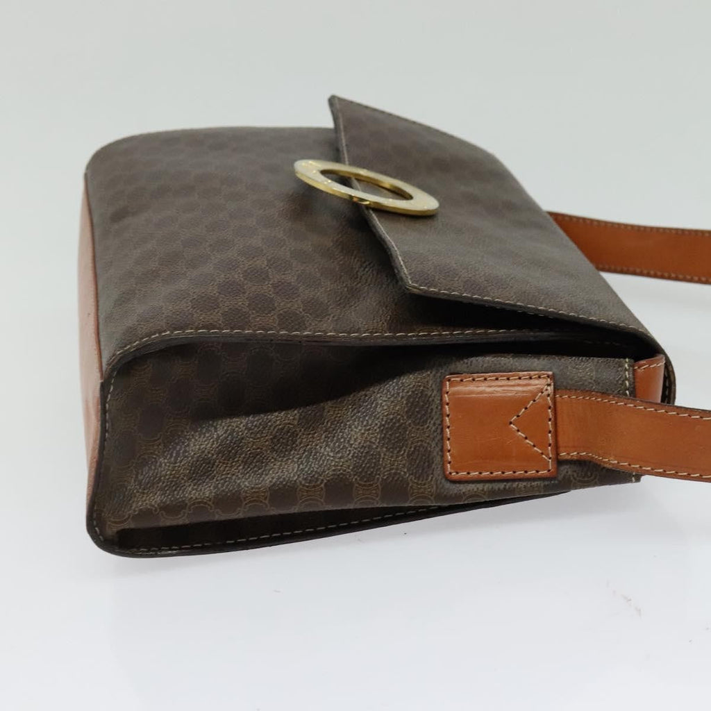 Celine Vintage Macadam Circle Logo Shoulder Bag Canvas And Leather Brown Canvas Shoulder Bag Bag