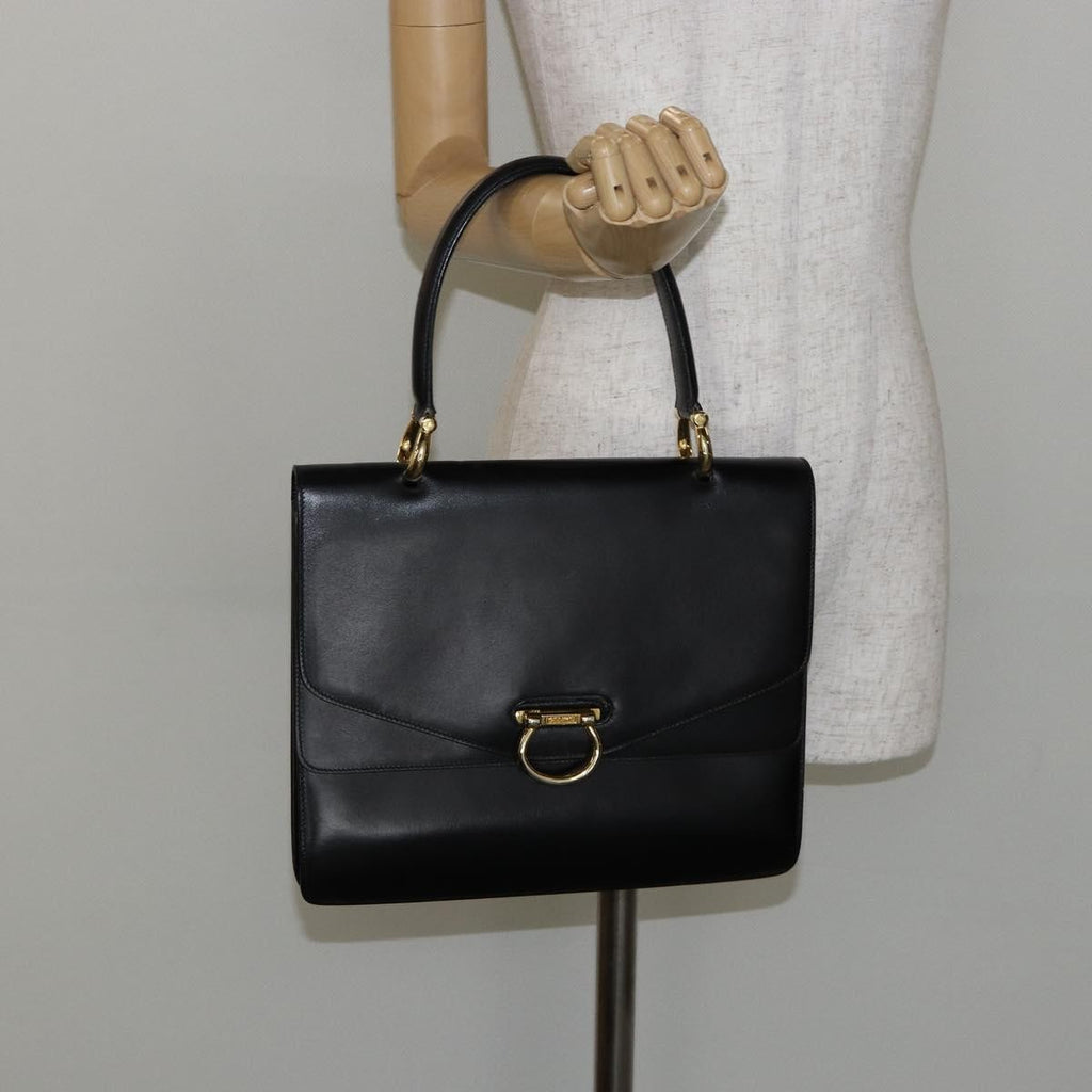 Celine Vintage Top Handle Bag Glazed Leather Black Leather Bag