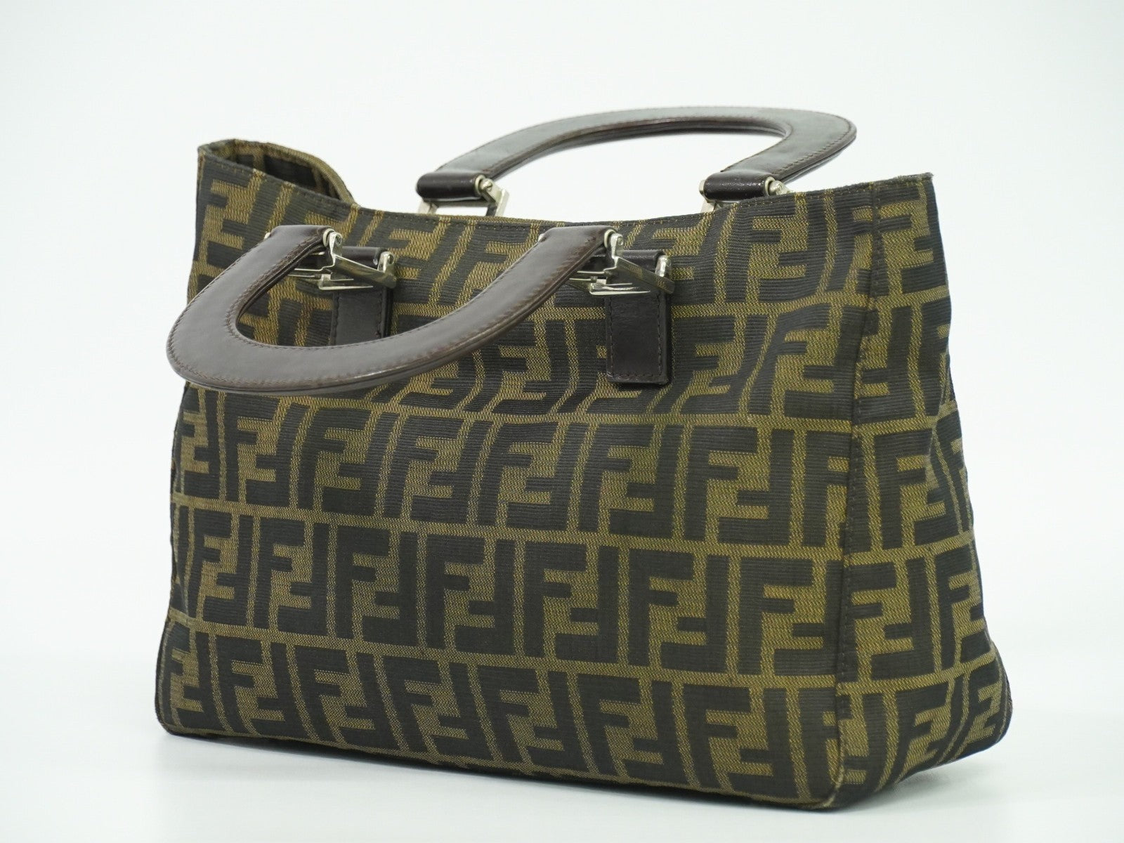 Fendi Zucca Tote Bag Ff Motif Brown Canvas Handbag