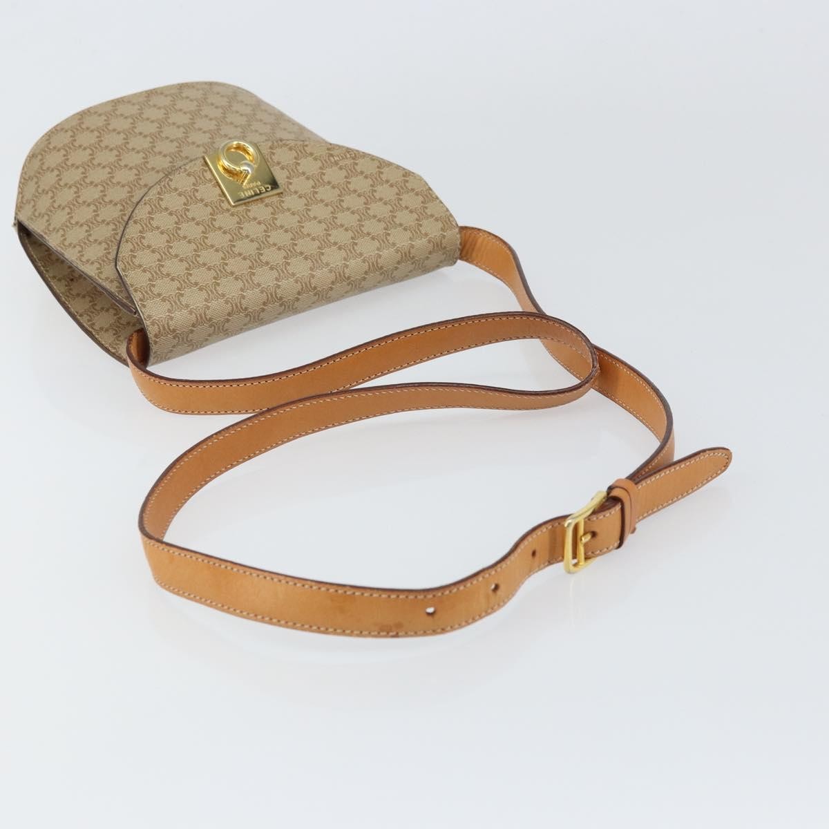 Celine Vintage Macadam Shoulder Bag Canvas Beige Canvas Shoulder Bag Bag