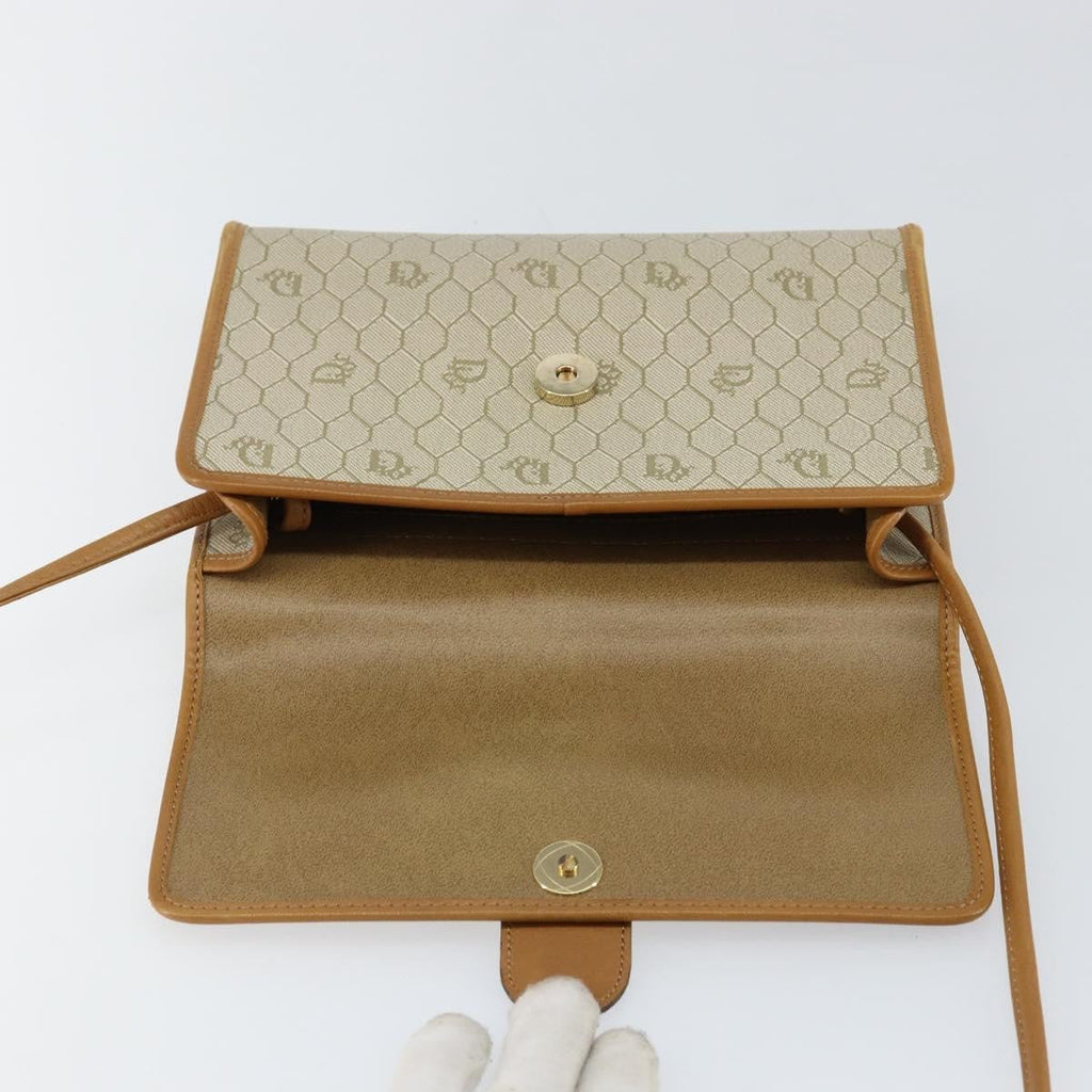 Christian Dior Vintage Honeycomb Flap Crossbody Bag Canvas And Leather Beige Canvas Shoulder Bag Bag (Pre-Owned)