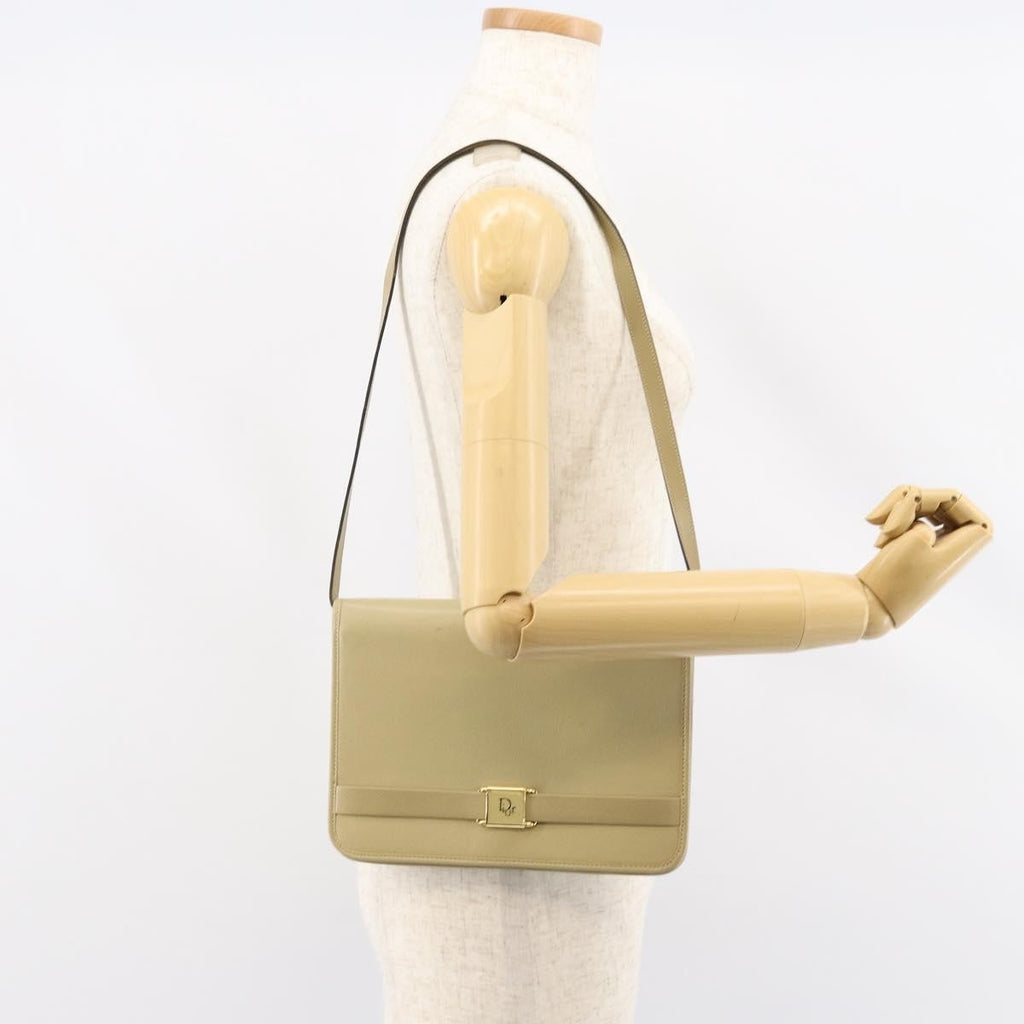 Christian Dior Vintage Shoulder Bag Leather Beige Leather Shoulder Bag Bag (Pre-Owned)