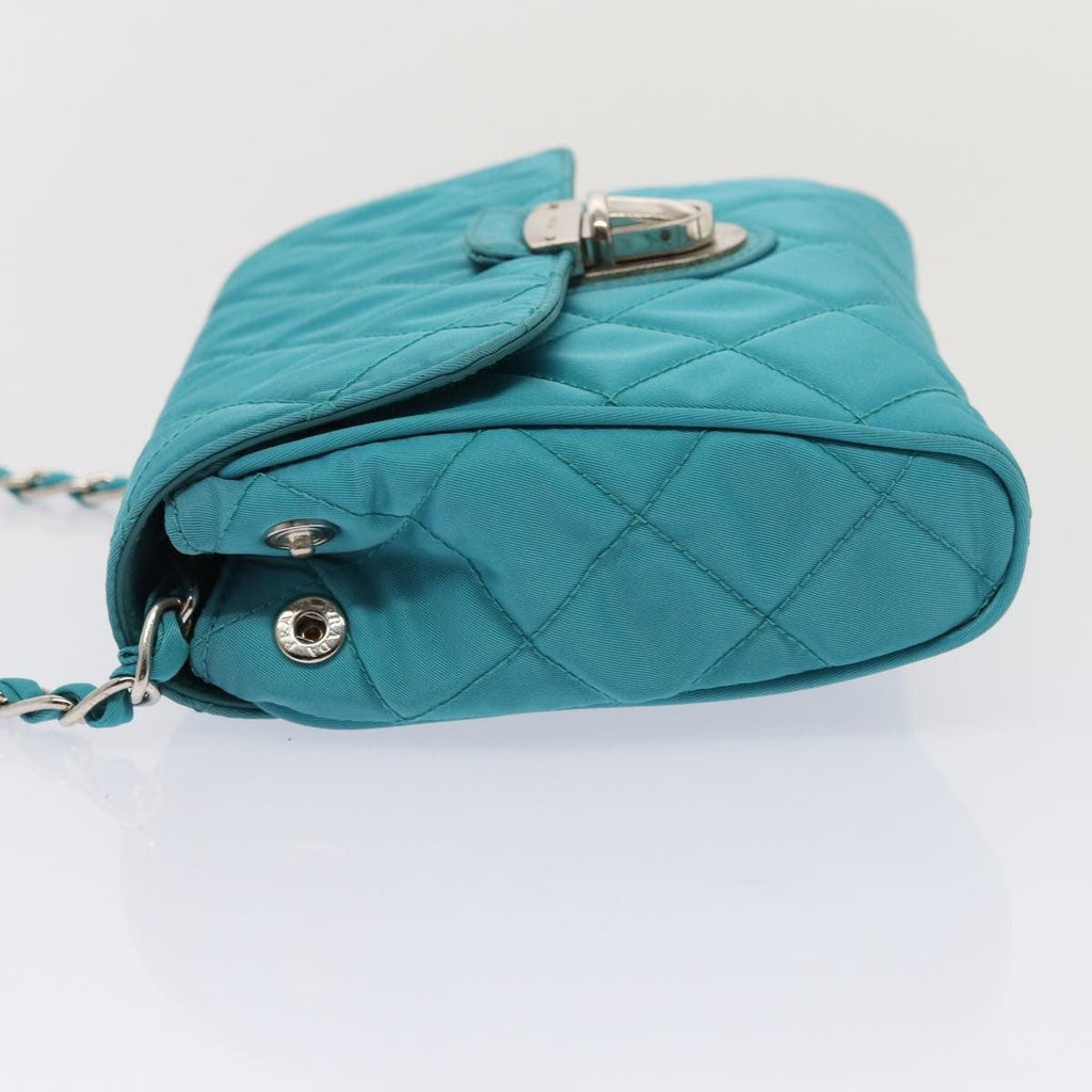 Prada Pushlock Chain Flap Bag Quilted Tessuto Turquoise Nylon Shoulder Bag Bag