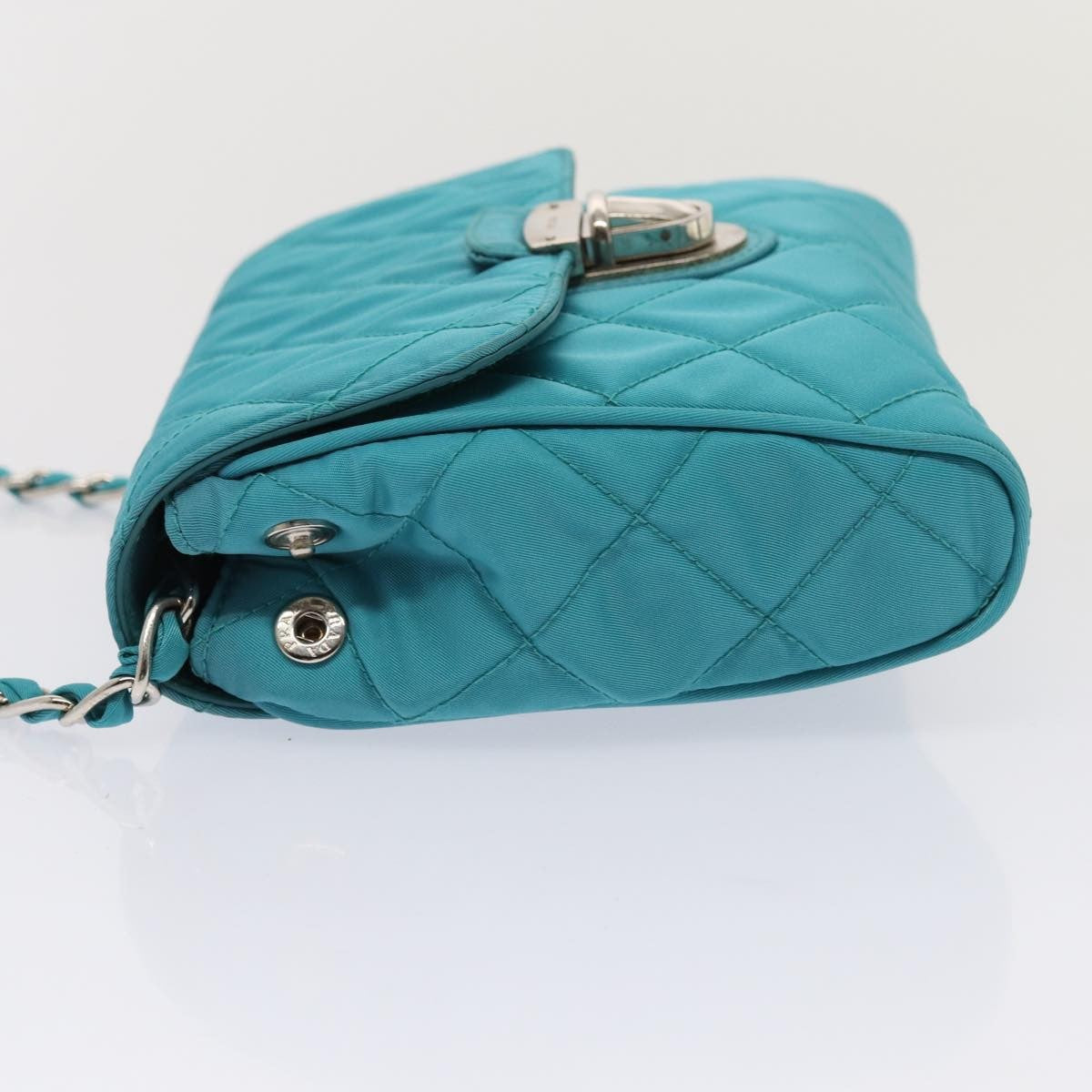 Prada Pushlock Chain Flap Bag Quilted Tessuto Turquoise Nylon Shoulder Bag Bag