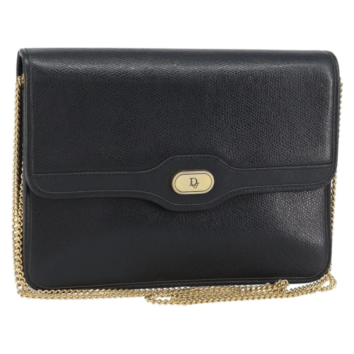 Christian Dior Vintage Cd Chain Flap Shoulder Bag Leather Black Leather Shoulder Bag Bag (Pre-Owned)