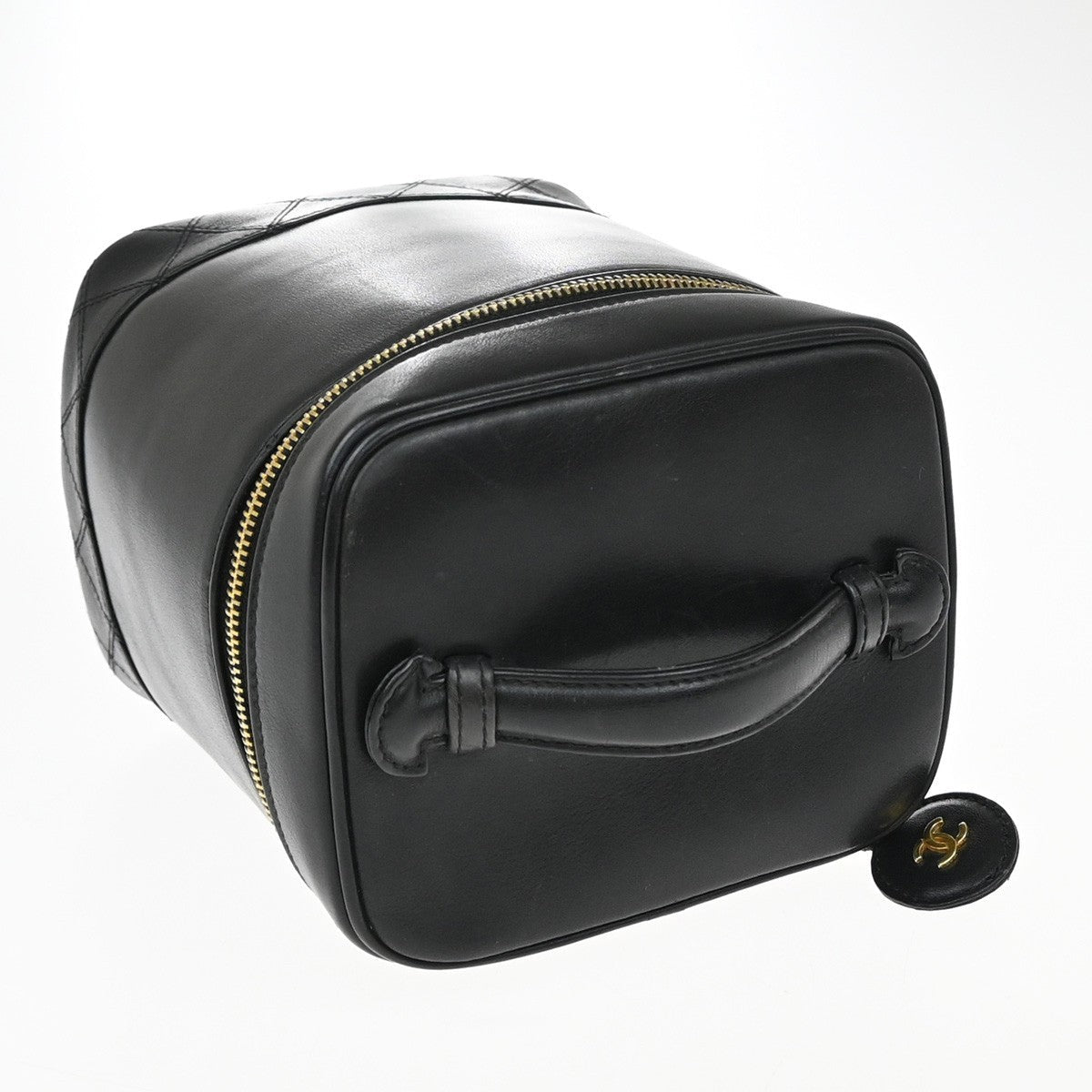 Chanel Vintage Cosmetic Case Quilted Lambskin Black Leather Handbag