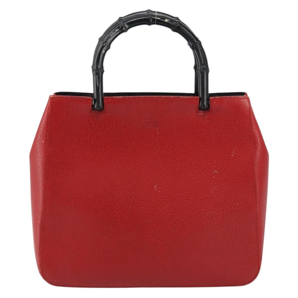Gucci Vintage Bamboo Handle Bag Leather Red Leather Handbag (Pre-Owned)