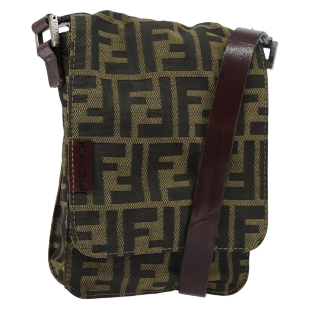 Fendi Flat Messenger Bag Zucca Canvas Brown Canvas Shoulder Bag Bag