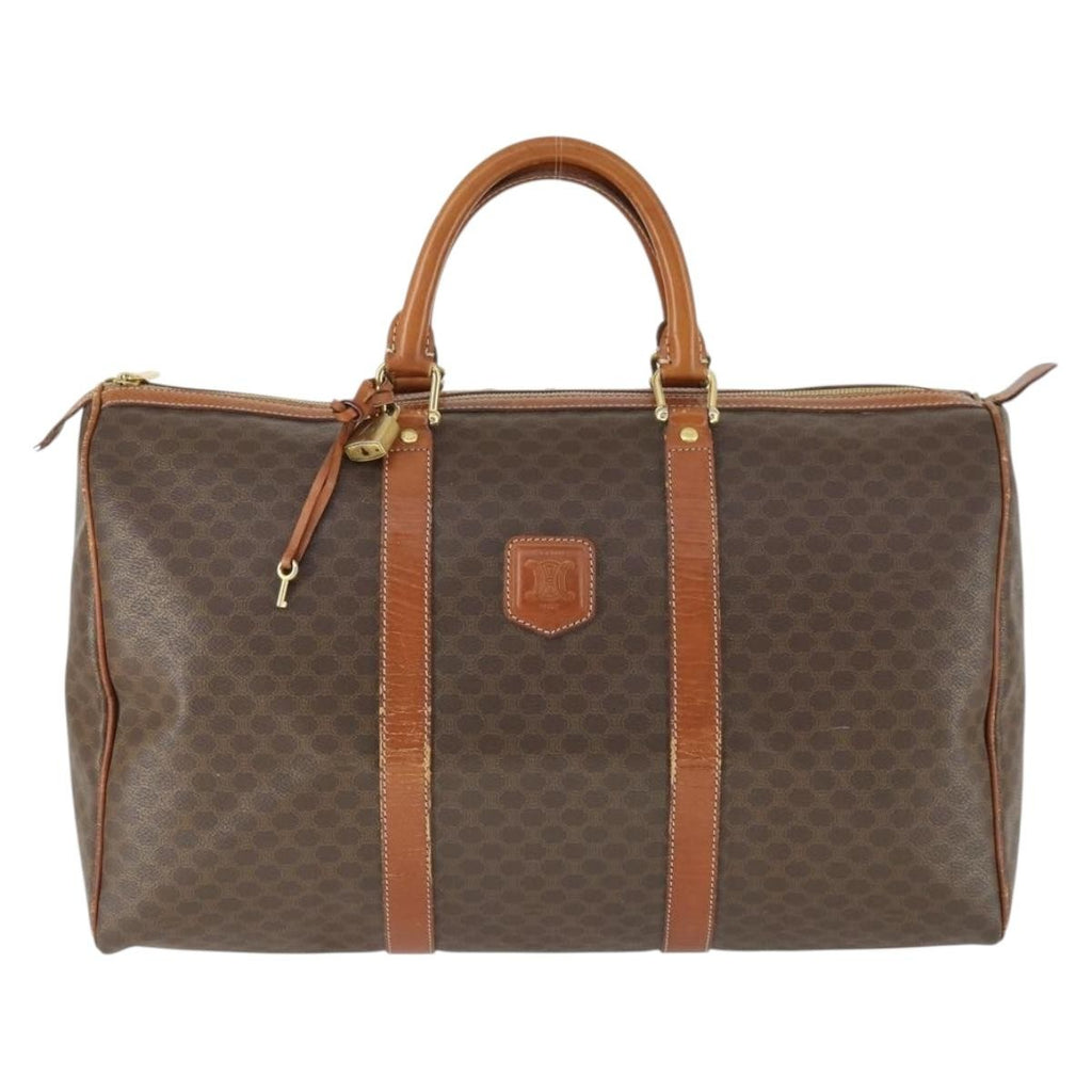 Celine Vintage Macadam Boston Bag Canvas Brown Pvc Travel Bag Bag