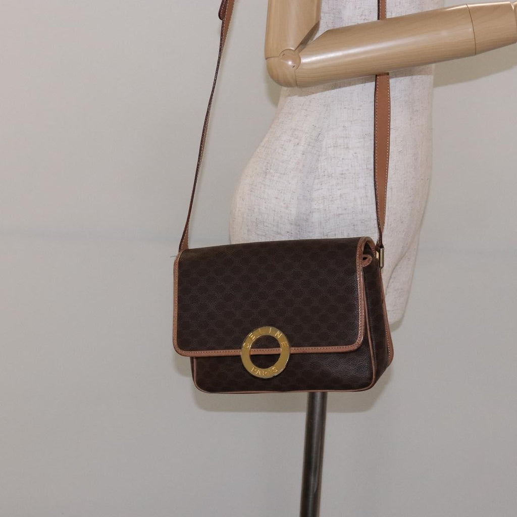 Celine Vintage Macadam Shoulder Bag Canvas Brown Canvas Bag