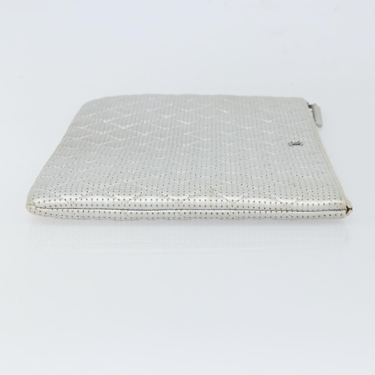 Chanel O Case Clutch Quilted Perforated Lambskin Silver Leather Clutche & Pouche Bag