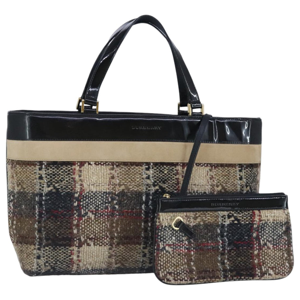 Burberry Nova Check Handbag Wool Beige Wool Handbag