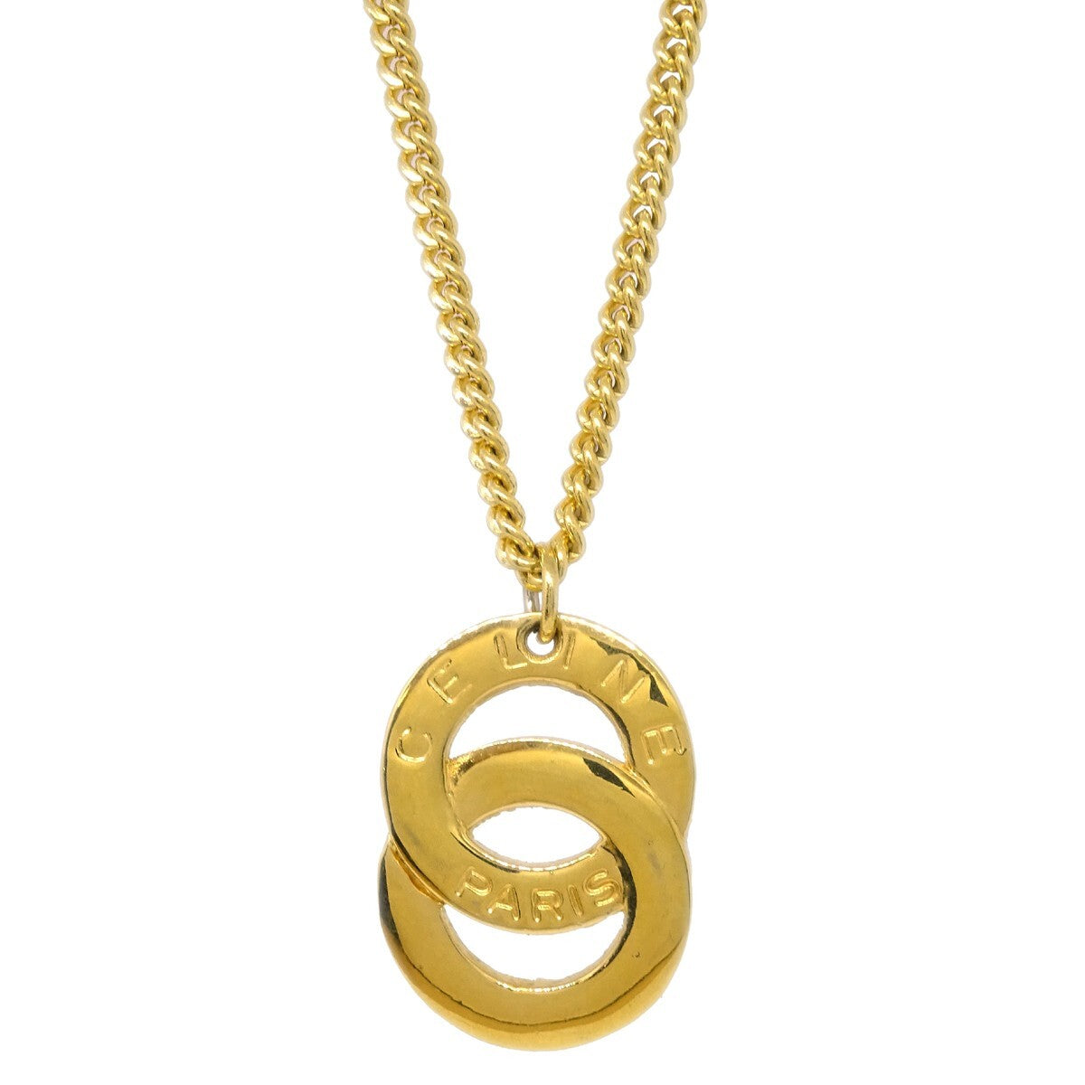 Celine Vintage Logo Circle Pendant Necklace Metal Gold Gold_Plated Necklace Jewelry