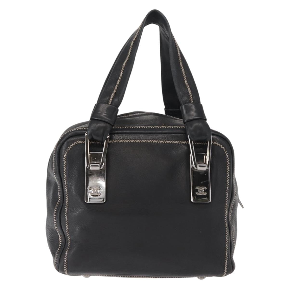 Chanel Cc Bowler Quilted Caviar Black Leather Handbag