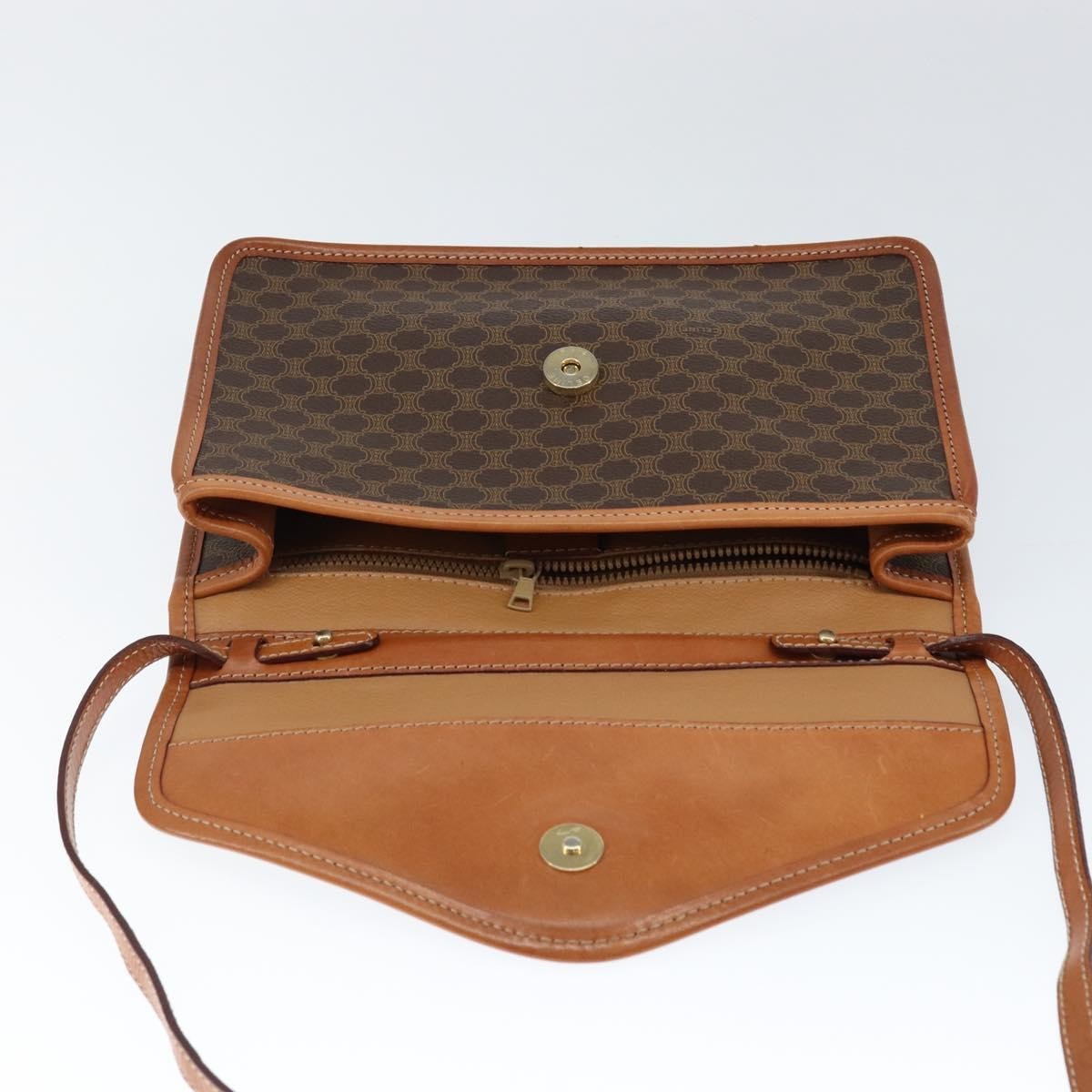 Celine Vintage Macadam Circle Logo Shoulder Bag Canvas And Leather Brown Canvas Shoulder Bag Bag