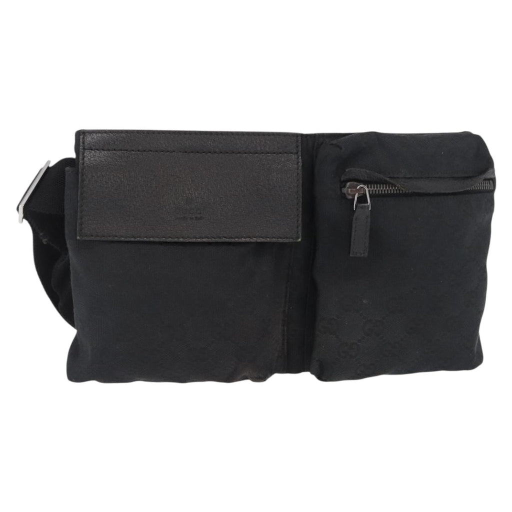 Gucci Vintage Double Belt Bag Gg Canvas With Leather Black Canvas Clutche & Pouche Bag (Pre-Owned)