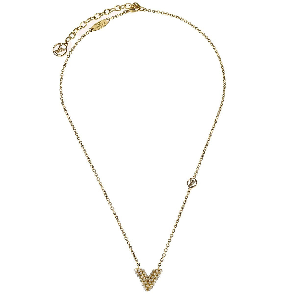 Louis Vuitton Essential V Perle Necklace Metal With Faux Pearls Gold Gold_Plated Necklace Jewelry