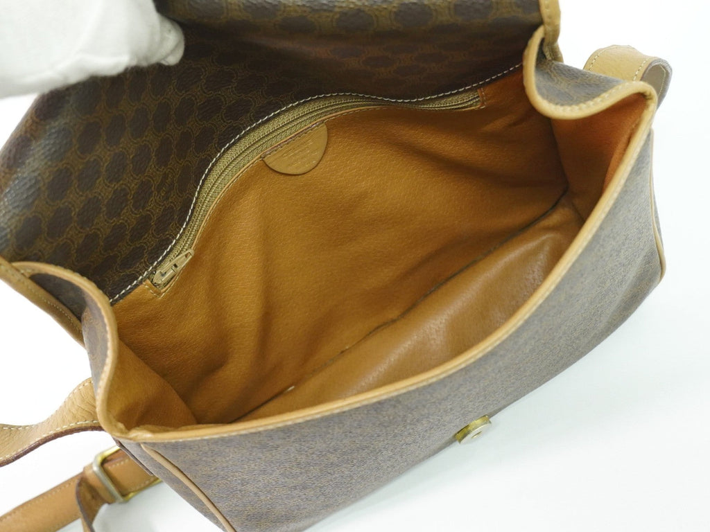 Celine Vintage Macadam Shoulder Bag Canvas And Leather Brown Canvas Shoulder Bag Bag