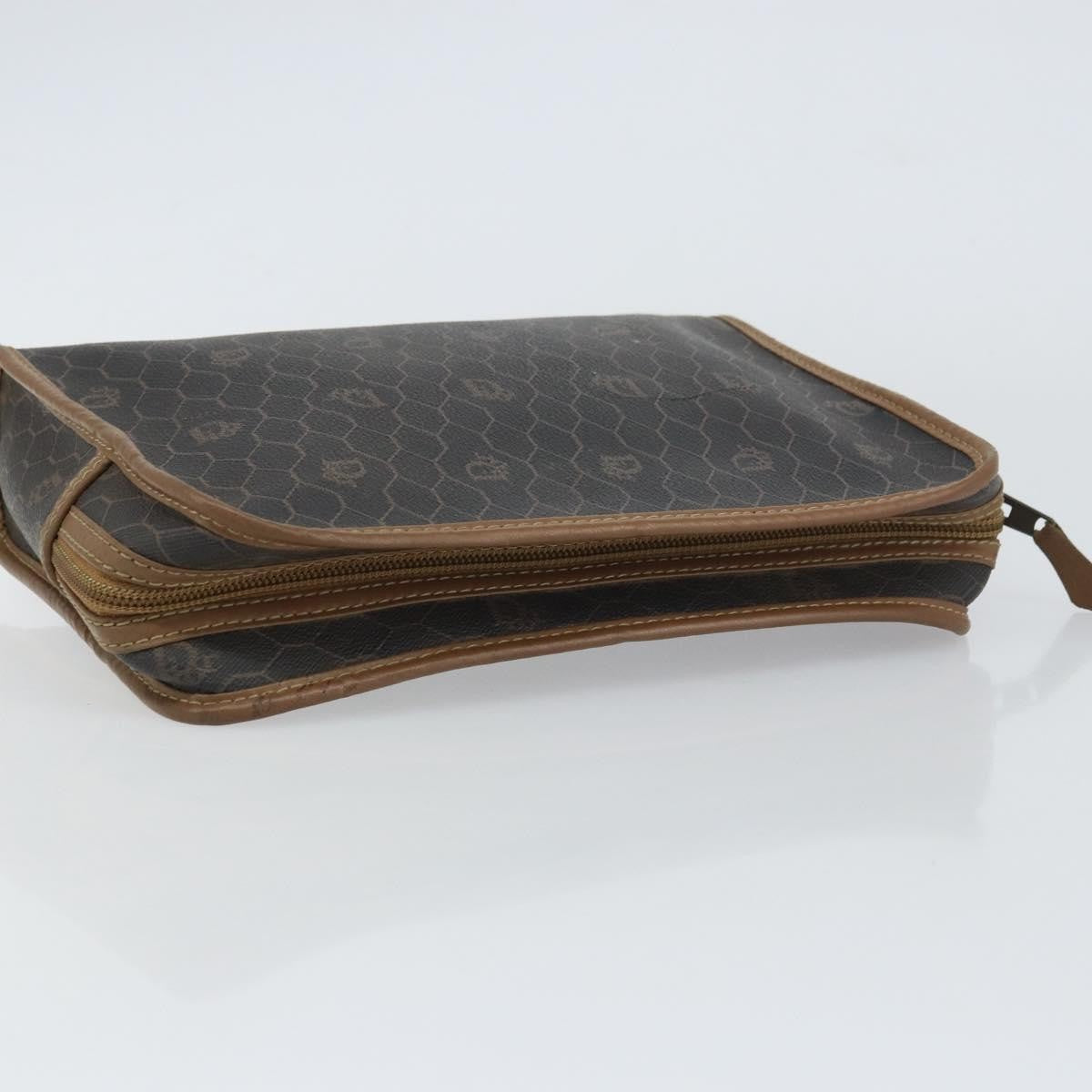 Christian Dior Vintage Honeycomb Zip Pouch Canvas And Leather Black Canvas Clutche & Pouche Bag (Pre-Owned)