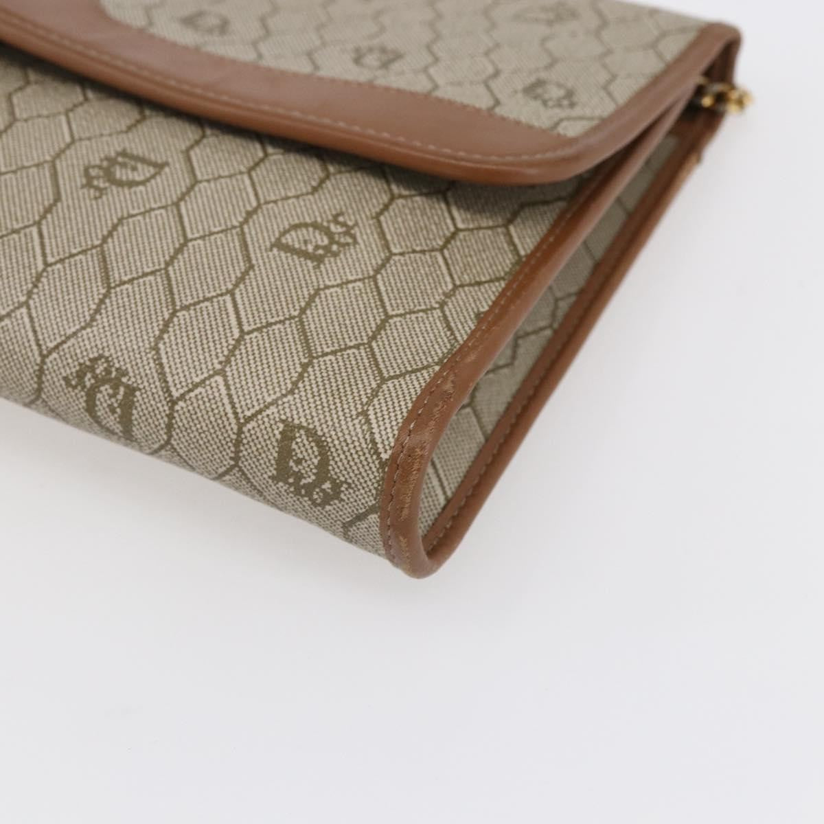 Christian Dior Vintage Honeycomb Chain Canvas Beige Canvas Shoulder Bag Bag (Pre-Owned)