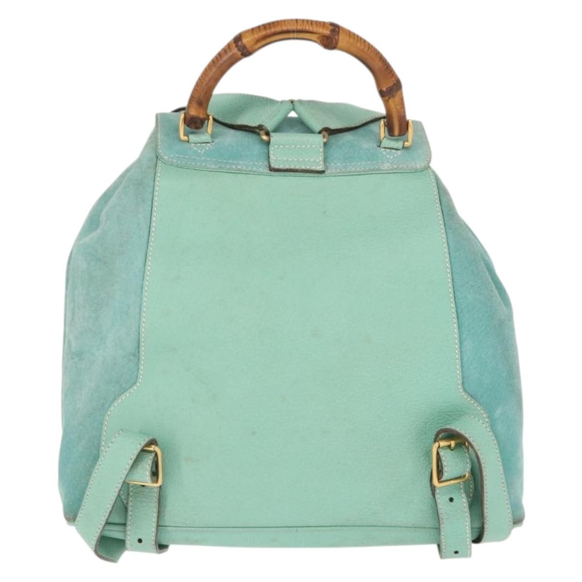 Gucci Vintage Bamboo Backpack Suede Green Suede Backpack Bag (Pre-Owned)