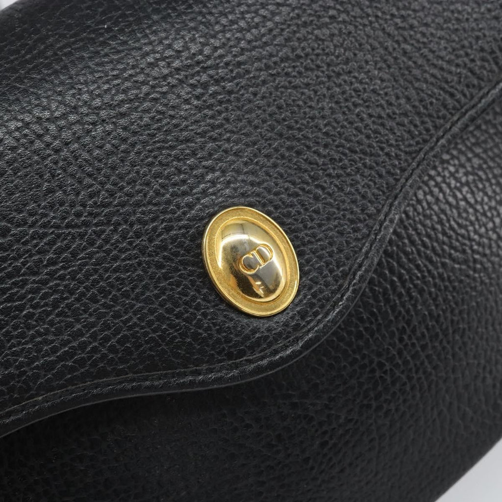 Christian Dior Vintage Cd Logo Shoulder Bag Leather Black Leather Shoulder Bag Bag (Pre-Owned)