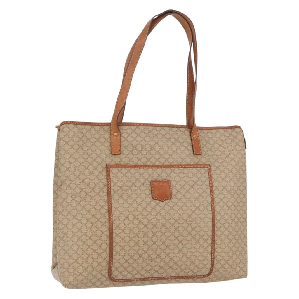 Celine Vintage Macadam Tote Bag Canvas And Leather Beige Canvas Tote Bag Bag