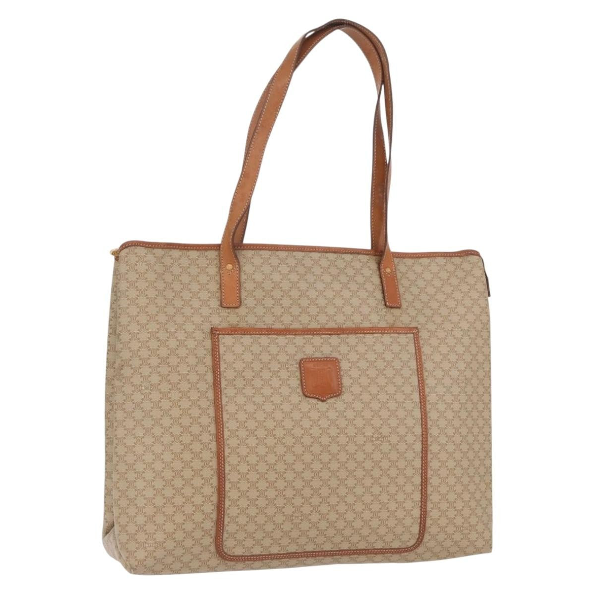 Celine Vintage Macadam Tote Bag Canvas And Leather Beige Canvas Tote Bag Bag