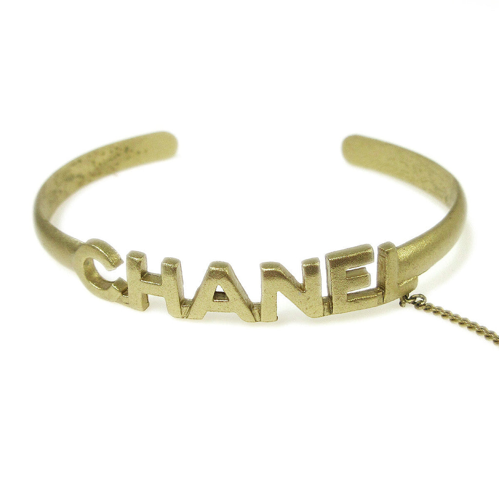 Chanel Logo Bangle With Chain Attached Cc Ring Metal With Crystal Gold Gold_Plated Bracelet Jewelry
