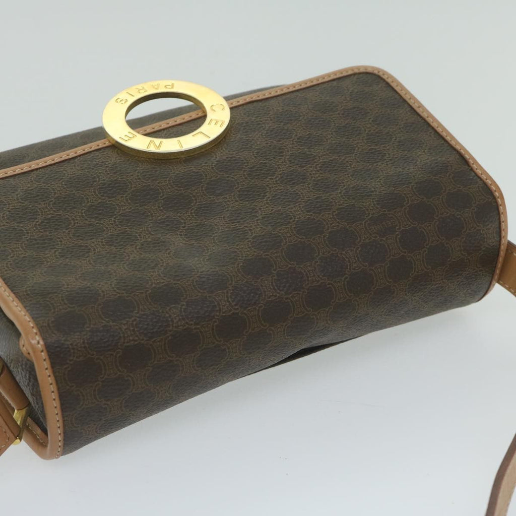 Celine Vintage Macadam Circle Logo Shoulder Bag Canvas And Leather Brown Canvas Shoulder Bag Bag