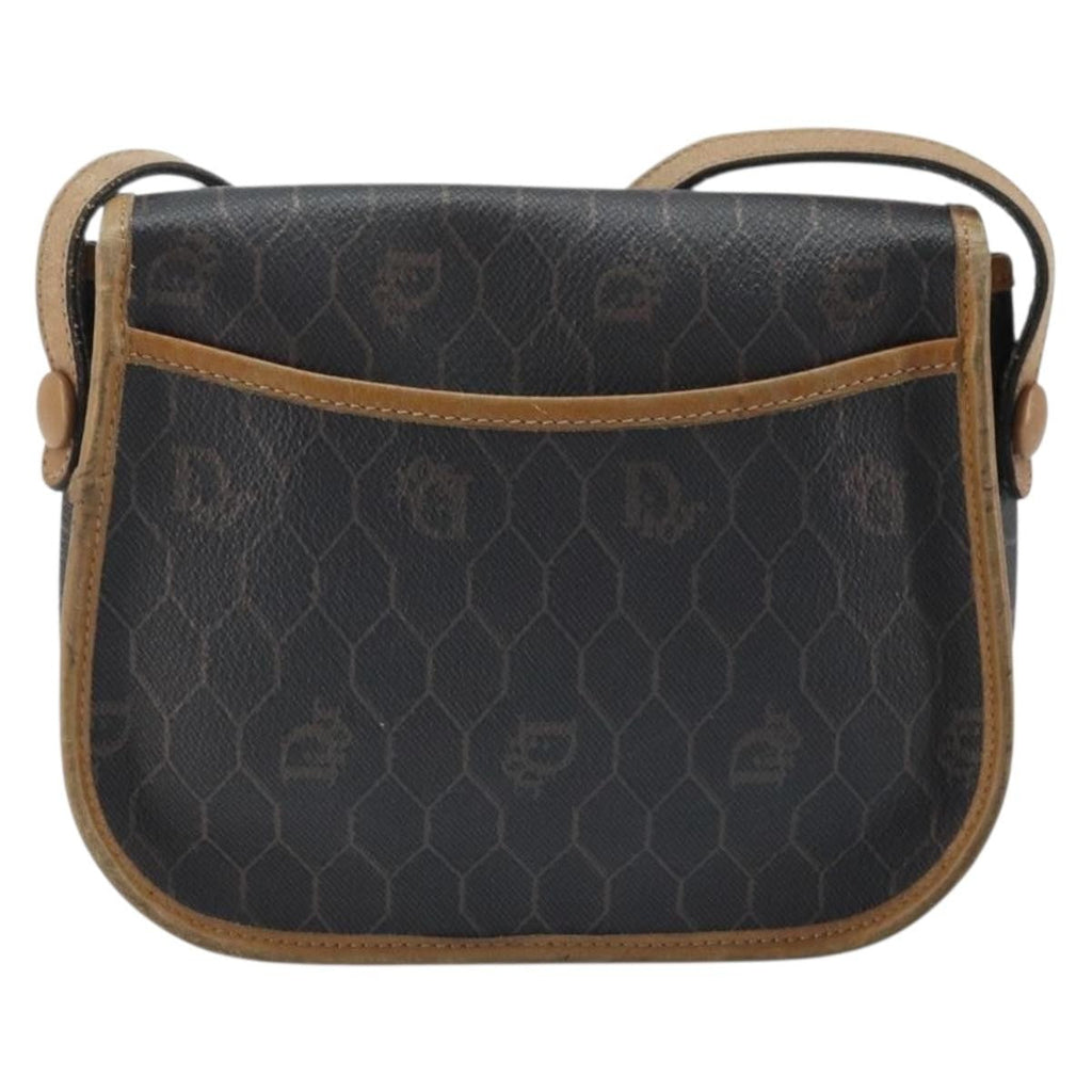 Christian Dior Vintage Honeycomb Flap Crossbody Bag Canvas And Leather Black Canvas Shoulder Bag Bag (Pre-Owned)