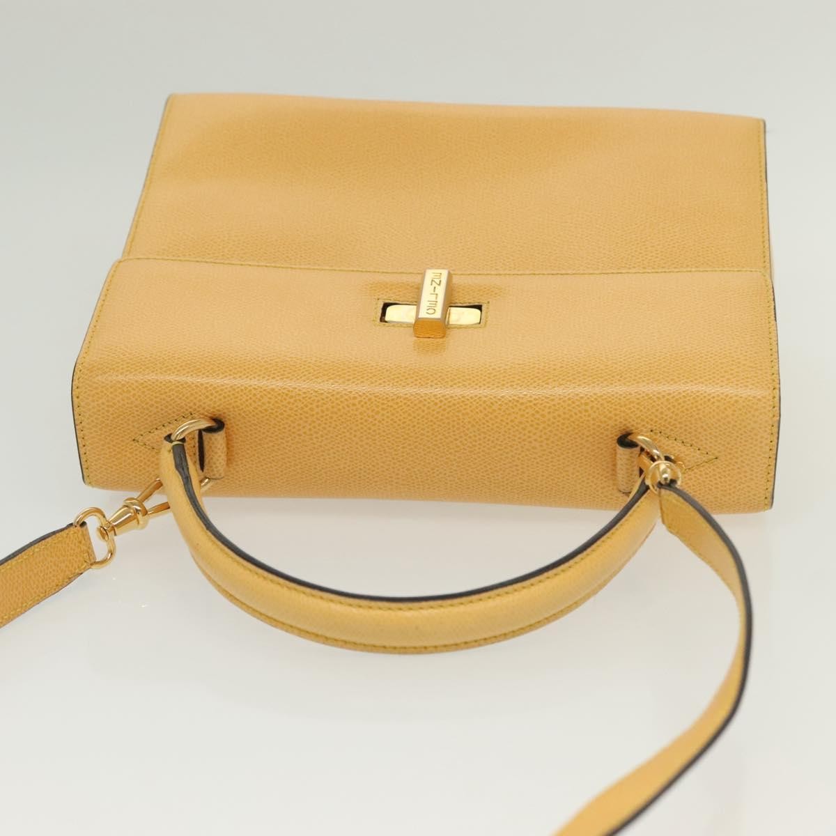 Celine Vintage Convertible Turnlock Top Handle Bag Leather Yellow Leather Bag