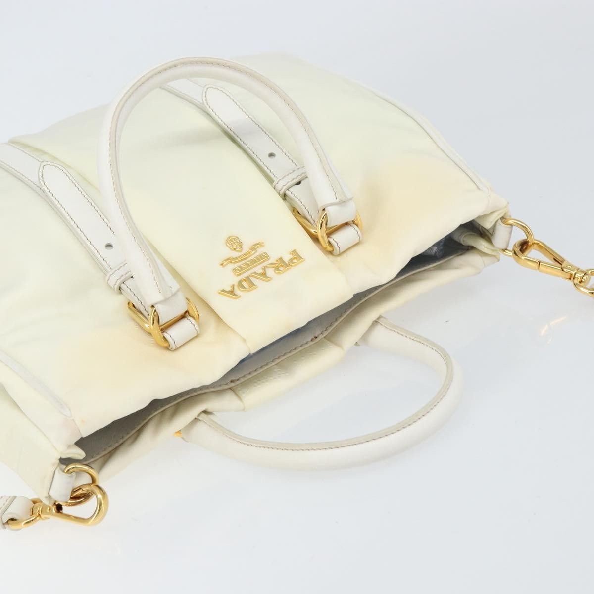 Prada Vintage Tote Tessuto With Leather White Nylon Tote Bag Bag