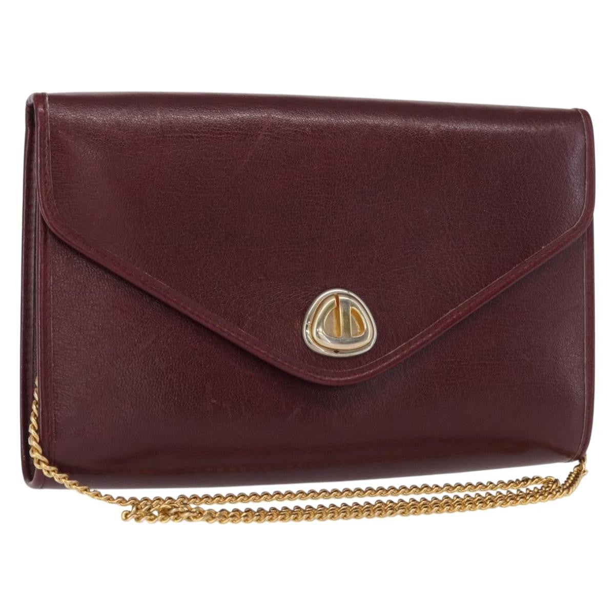Christian Dior Vintage Chain Flap Shoulder Bag Leather Burgundy Leather Shoulder Bag Bag (Pre-Owned)