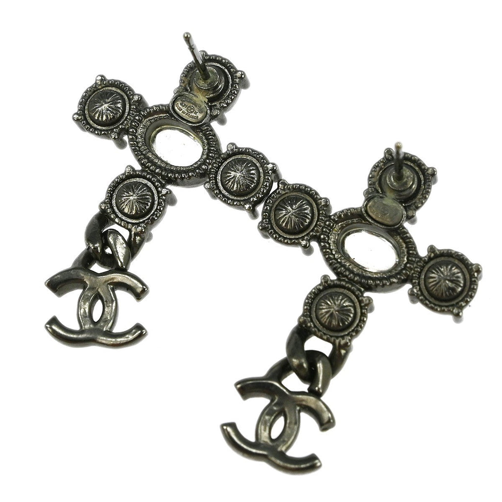 Chanel Cc Dangle Earrings Metal With Crystals Silver Silver_Plated Earrings Jewelry