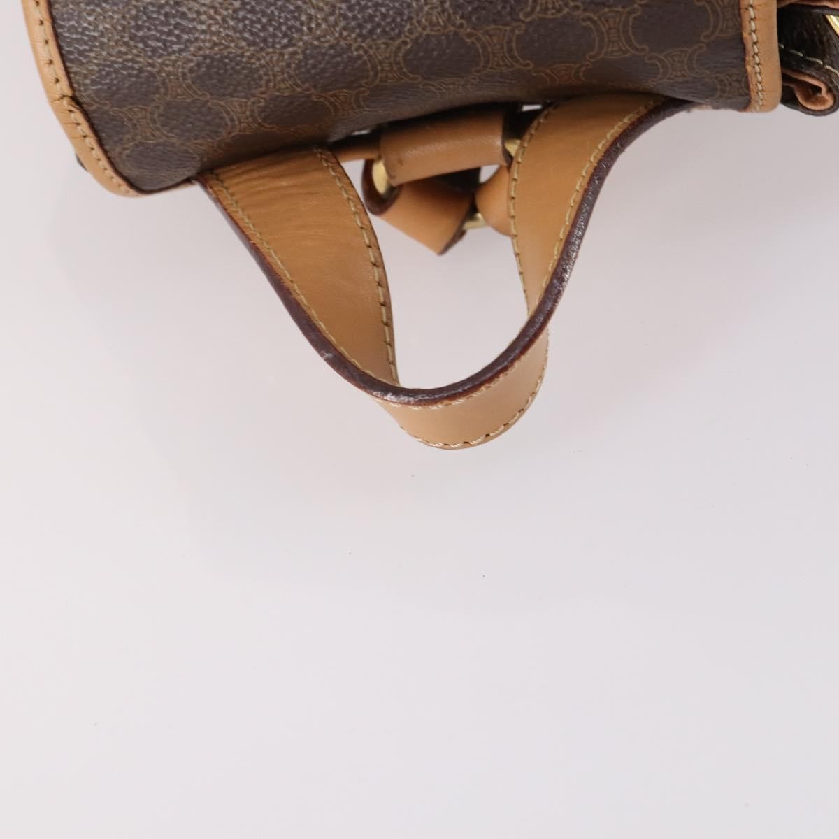 Celine Vintage Drawstring Flap Backpack Macadam Coated Canvas Brown Canvas Backpack Bag